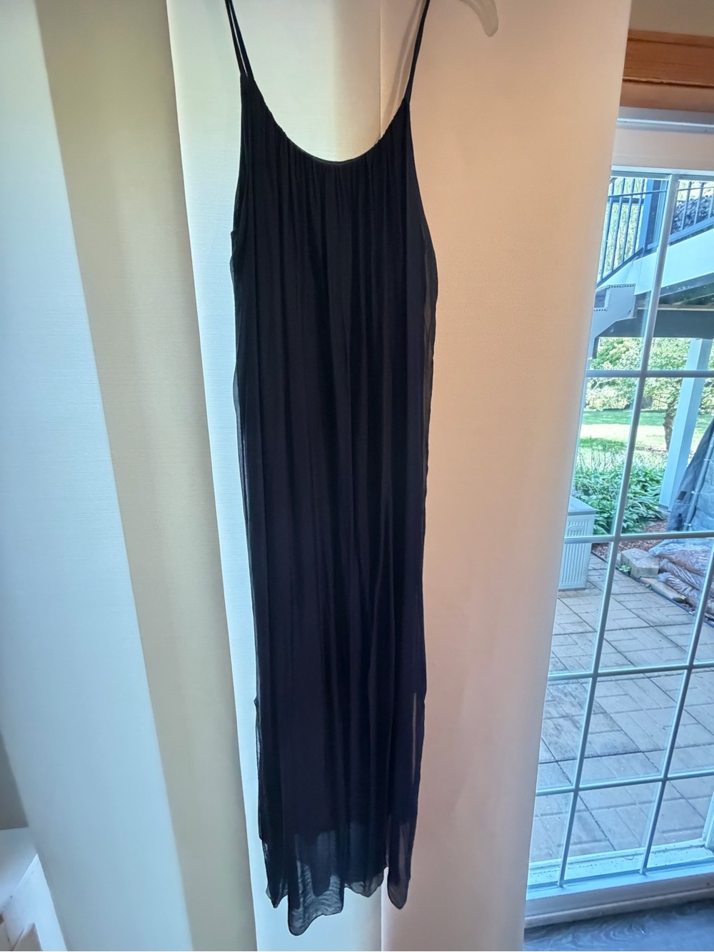 Elegant Navy Blue Italian silk Maxi Slip Dress with Thin Straps brand Gigi Moda